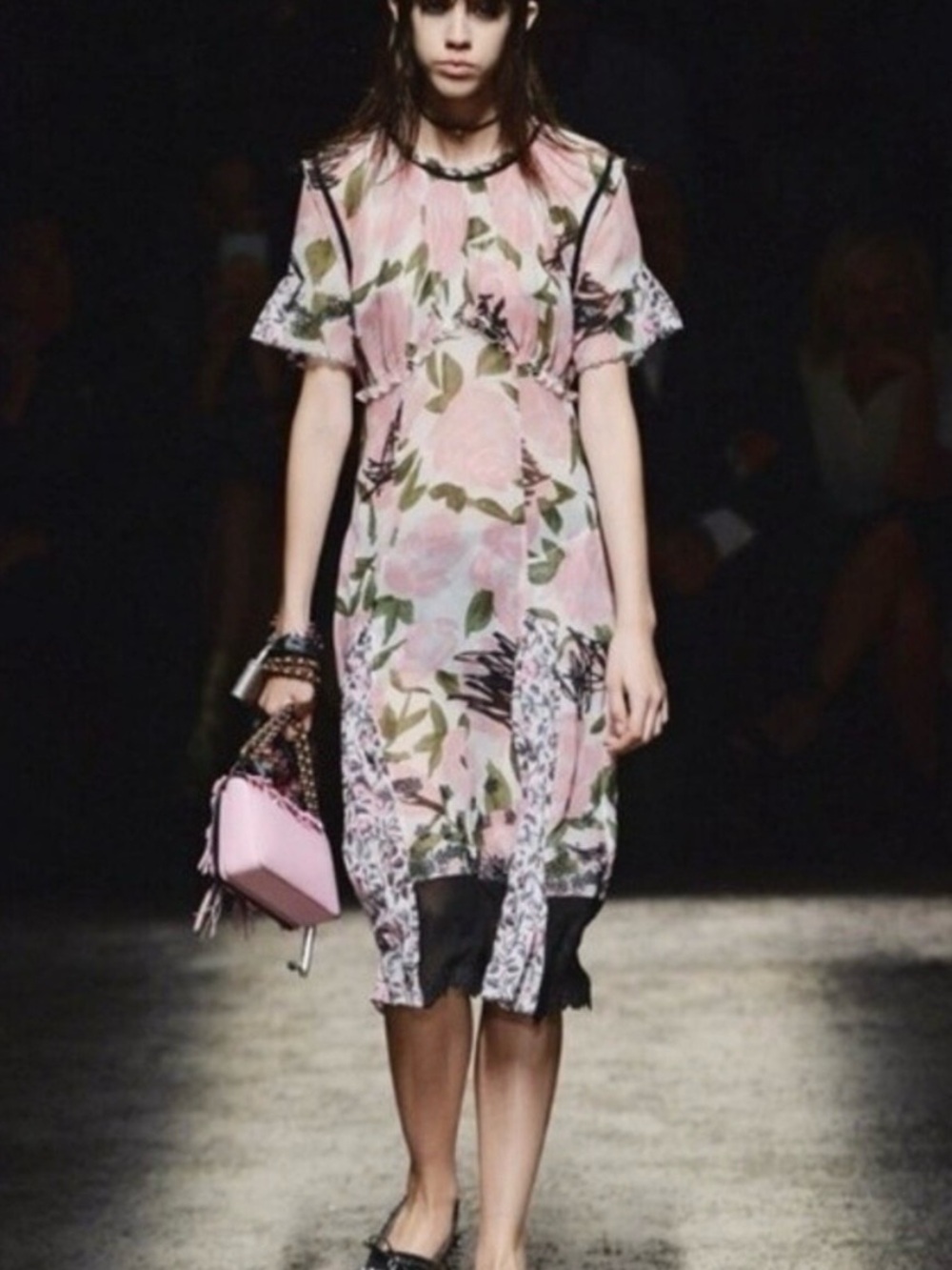 COACH  Pink and Black Floral Midi Dress